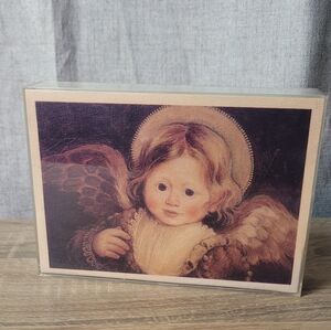Cherubic Angel Art Block in Brown and Cream Vintage
